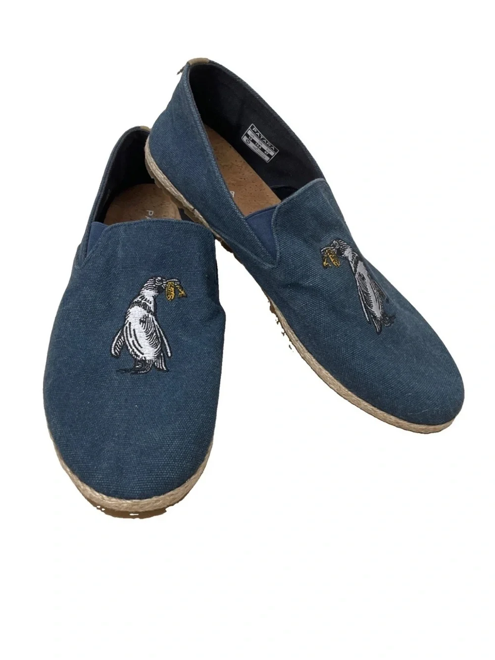 Patara Seeker Slip On Shoes Men’s 14 Blue Canvas Cork Foam Insoles Penguin Fish